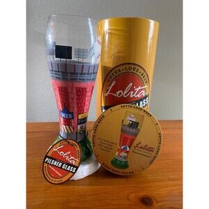 Lolita “Favorite Pastimes” Hand-Painted Baseball Pilsner 22 oz Beer Glass w Box